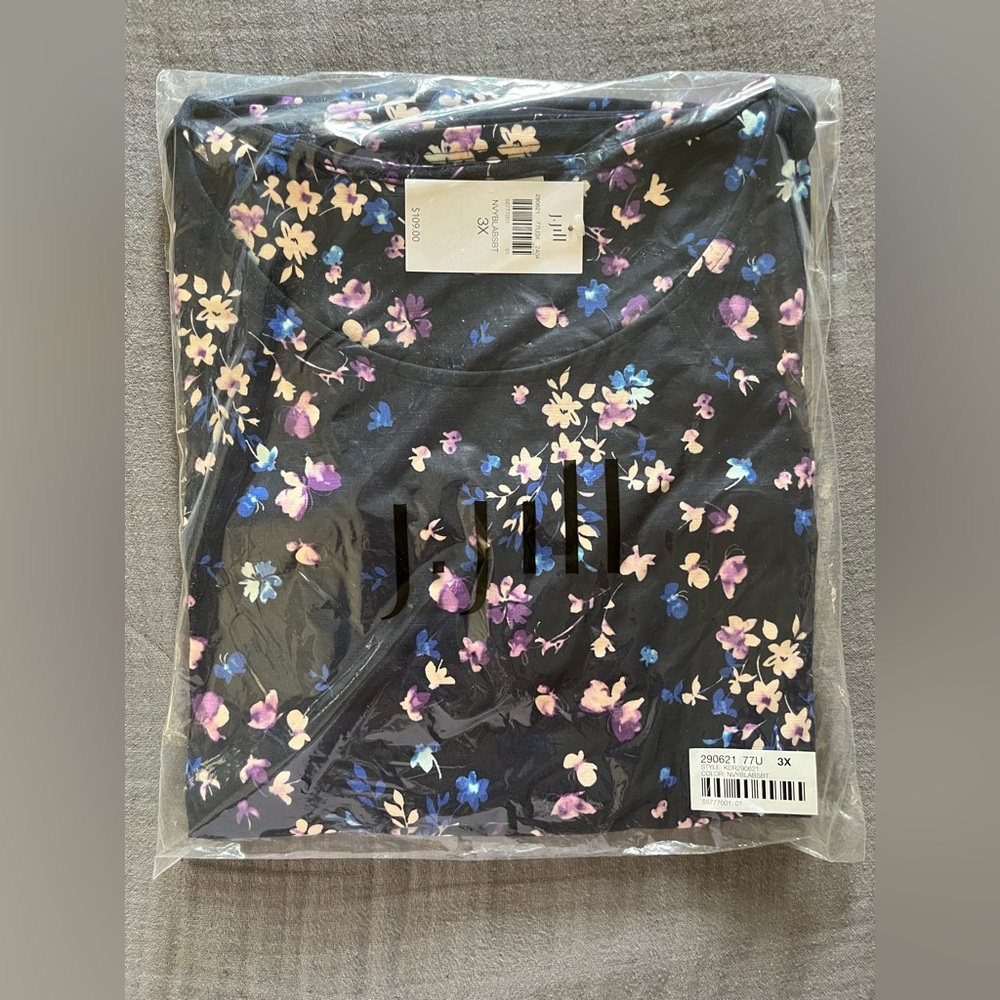 J. Jill navy blue floral print rayon/spandex knit maxi dress 2X or 3X NWT - Picture 14 of 14